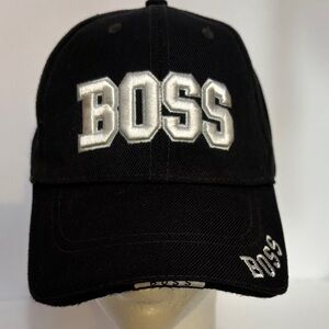 Boss Black baseball Hat Cap with White Embroidery Velcro strap